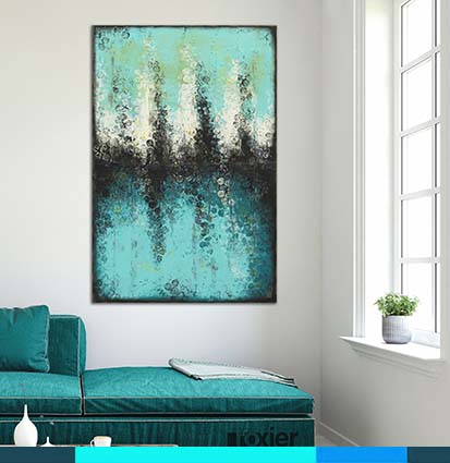 Blauw schilderij woonkamer