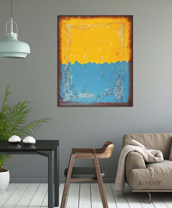 Groot blauw schilderij once in yellow