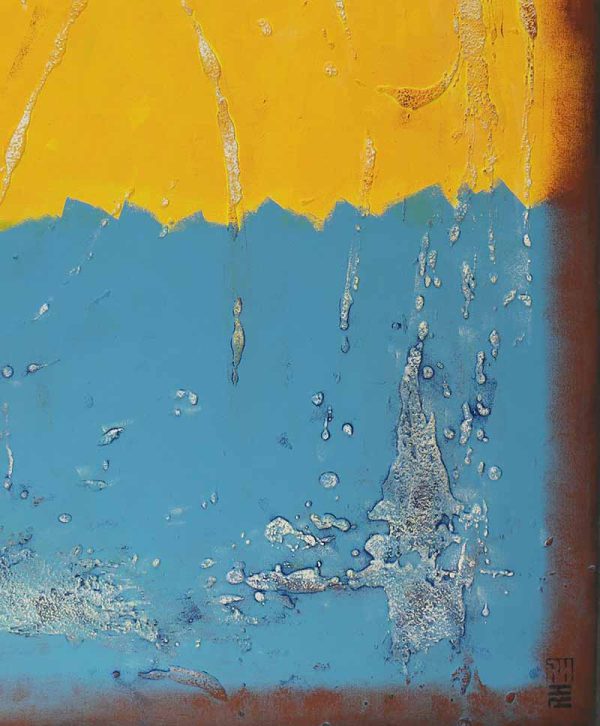 Groot blauw schilderij once in yellow